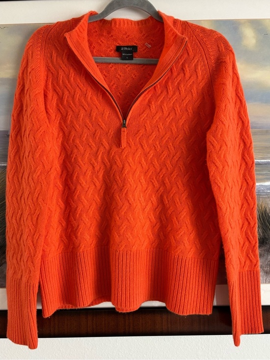 Pure Amici Sweaters - Pure Amici 100% Cashmere Cable Knit Quarter Zip Preppy Sweater - Size L
